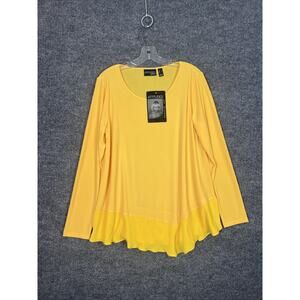 Attitudes By Renee Como Jersey Mixed Media Asymmetric Top Yellow Sz Medium